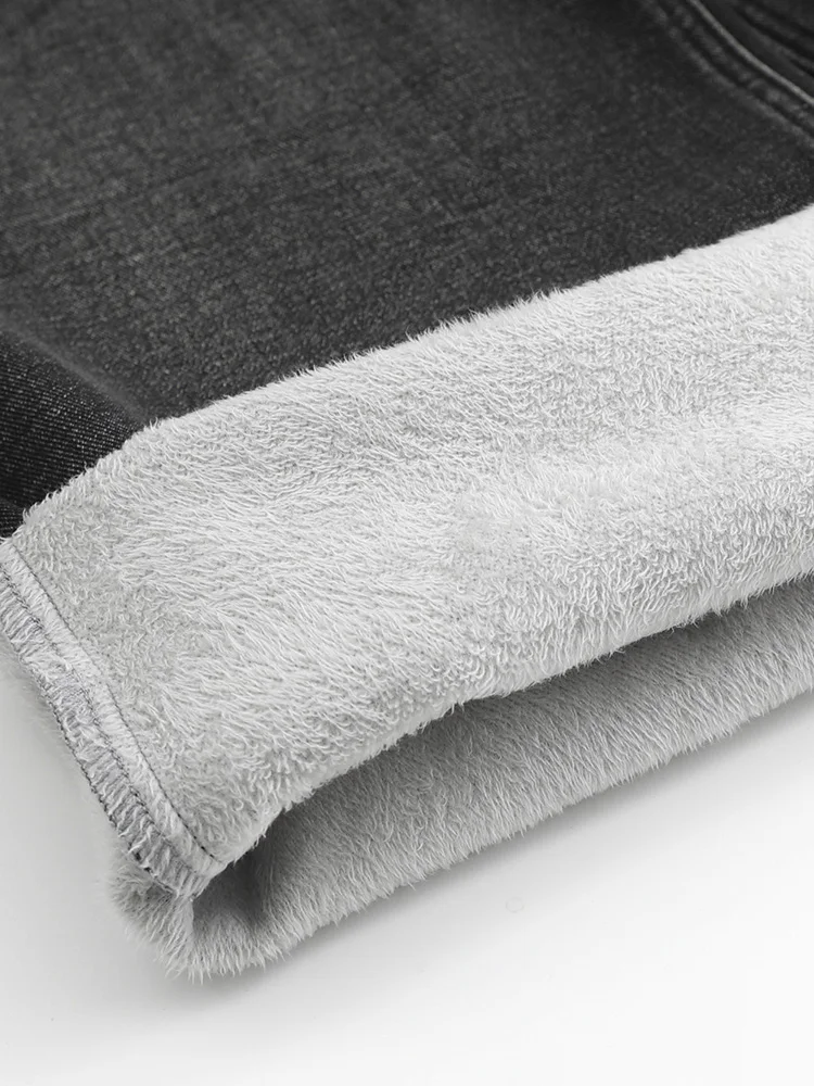 GIBSIE Plus Size Retro High Waisted Thick Fleece Jeans Women Fashion Loose Winter Warm Female Straight Wide Leg Denim Trousers