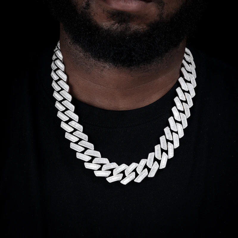 FCGJHW High Quality Unisex Geometry Iced Out Baguette VVS1 Moissanite Cuban Chain Necklace Silver for Men Hip Hop Jewelry 2026