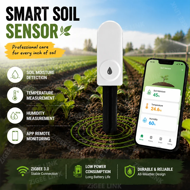 High Precision Zigbee Soil Moisture Sensor Air Temperature Humidity Monitor Wireless Plant Detector Automatic Garden Irrigation