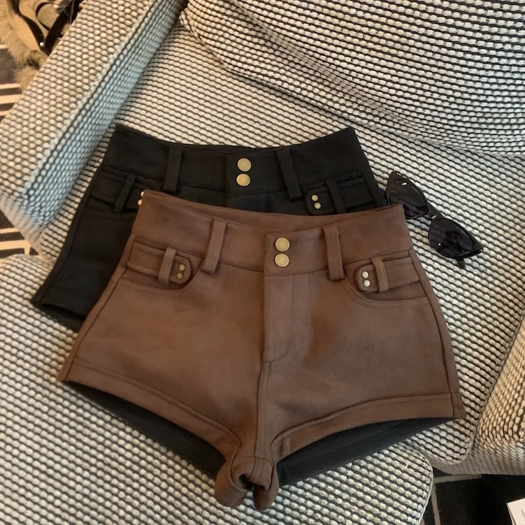 

Женские осенне-зимние широкие сапоги с высокой талией, шорты, женские уличные однотонные короткие брюки
