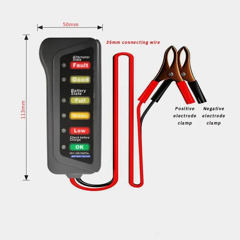 Battery Tester Automobile Motorcycle Battery Car Battery Testers ABS Red Yellow Green Display 12V Battery Level