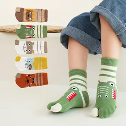 5 Pairs New Style Children Two Toed Tabi Socks for Kids Student Boys Girls Cartoon Animal Pure Cotton Soft Split Thumb Toe Socks