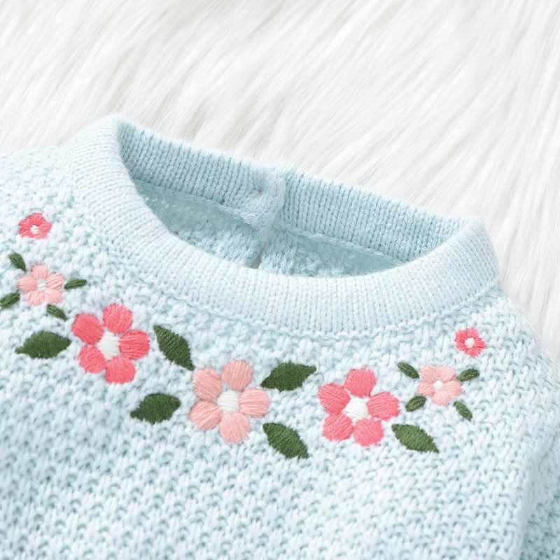 Sweet Floral Print Long Sleeve O-neck Baby Winter Rompers For 0-9 Months Newborn Knit Acrylic Infant One-piece Jumpsuit Bodysuit