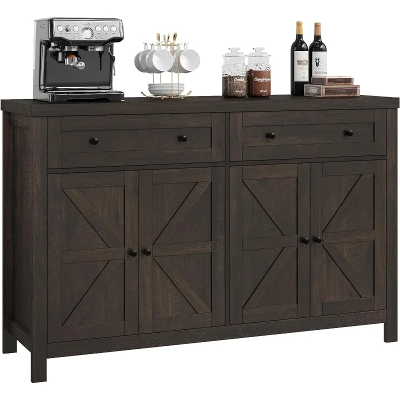 

55" Buffet Sideboard Cabinet with Storage,Modern Farmhouse Coffee Bar Cabinet with Drawers and Shelve,Barn Doors Storage Cabinet