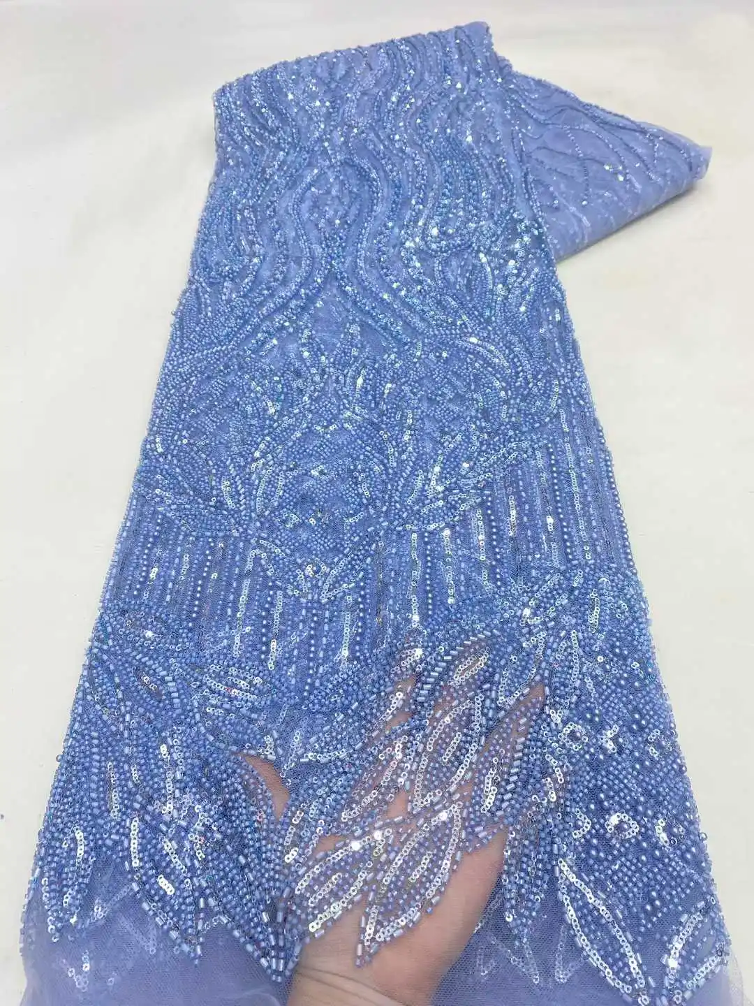 

Tulle Lace Fabric With Beads Sequins Hot Sale New 2026 African Nigerian French for High End Wedding Party Bride Sewing Dresses