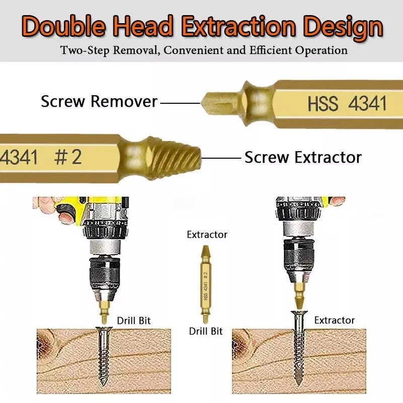 Imagem -04 - Parafuso Danificado Extractor Drill Grupo Double Side Parafuso Quebrado Descascado para Carpintaria Parafuso Facilmente Remover Ferramentas Pcs