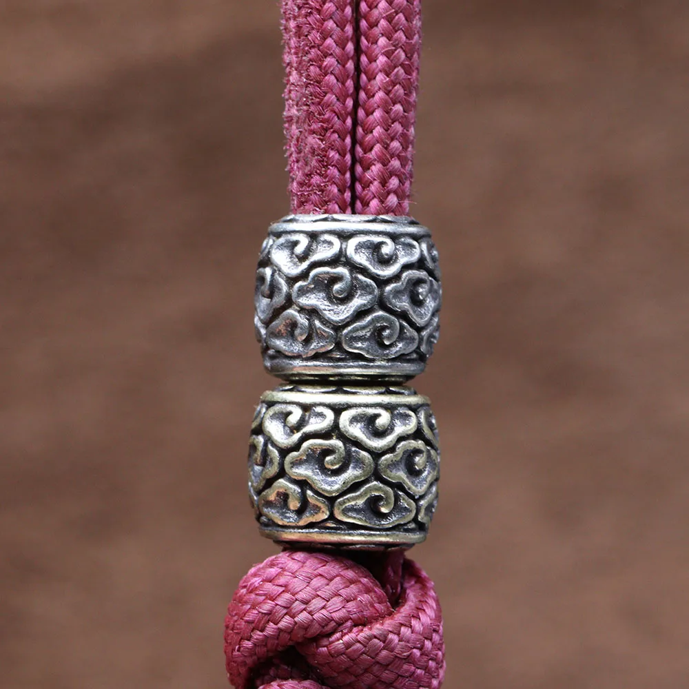 Auspicious Clouds Cylinder Brass Knife Bead EDC DIY Paracord Woven Bracelet Lanyard Pendant Accessory Outdoor Tool Hanging Charm view 3