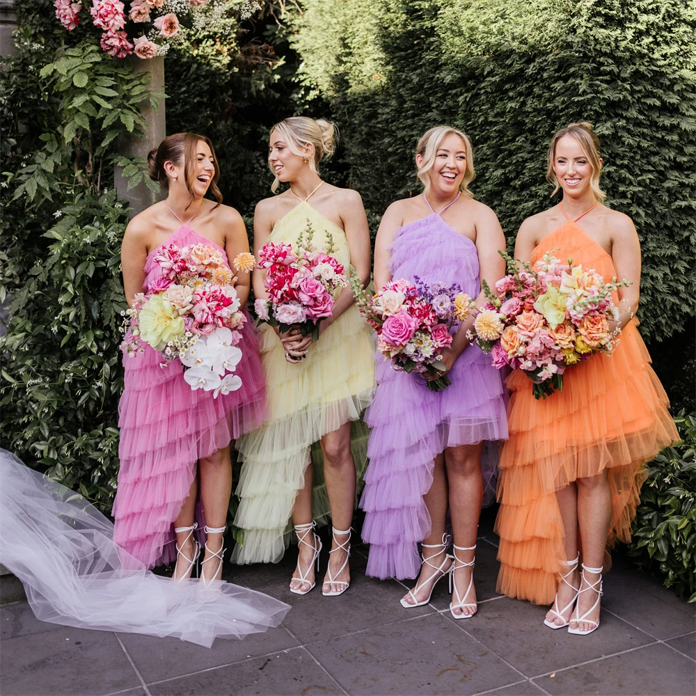 20114# Colorful Halter Neck Ruffles Tulle Bridesmaid Dresses For Wedding customized Multi Color Party Gowns 2024 Customzied