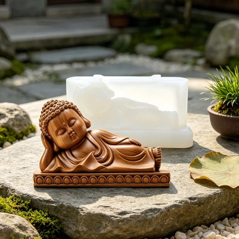 Lying Buddha Statue Sculpture Candle Silicone Mold Closed Eye Sleeping Buddha Side Lying Monk Maitreya Buddha Gypsum MoldS
