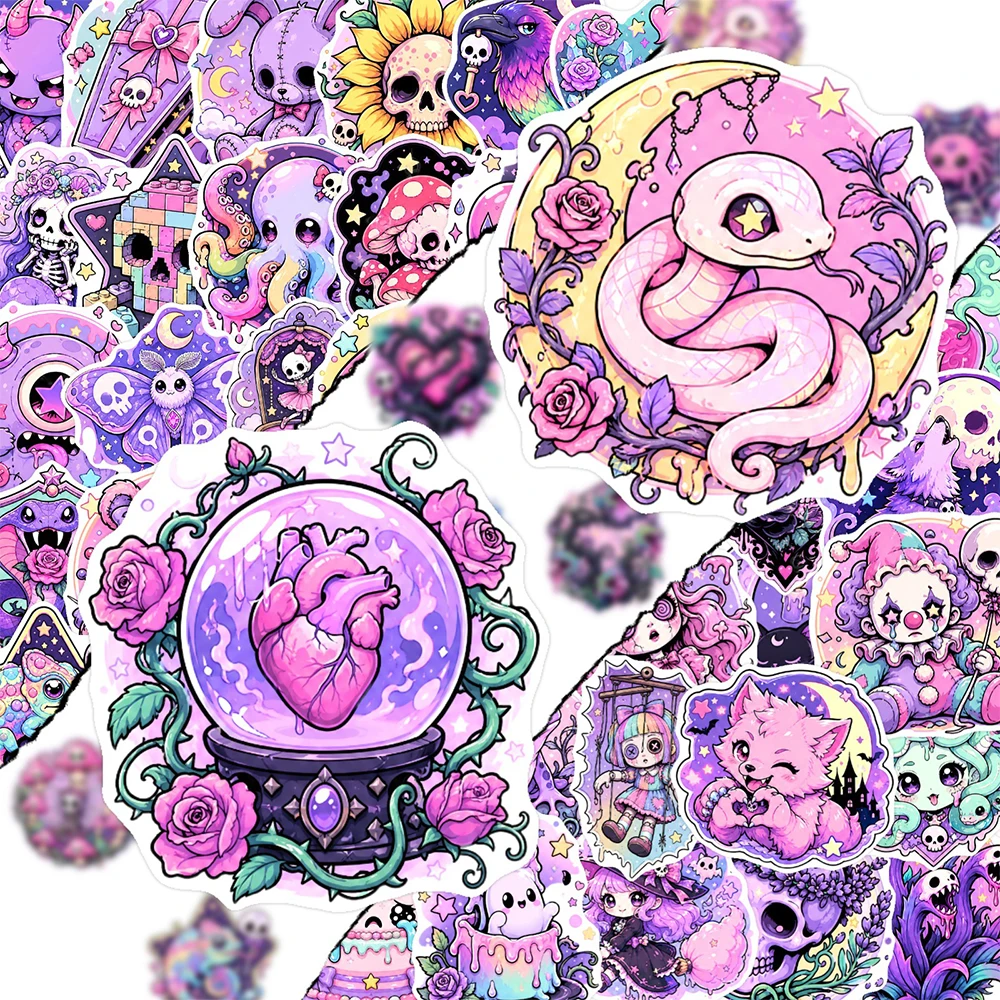 10/30/50pcs Purple Cute Skull Animal Cartoon Stickers Gothic Aesthetic Graffiti Decals DIY Luggage Phone Helmet Sticker Toy Gift view 2