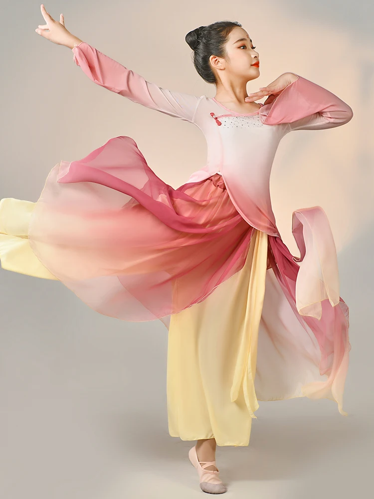 

Ele Classical Dance Performance Costume for Girls Lightweight Drifting Gown Children's Hanfu Practice Dancewear Polyester