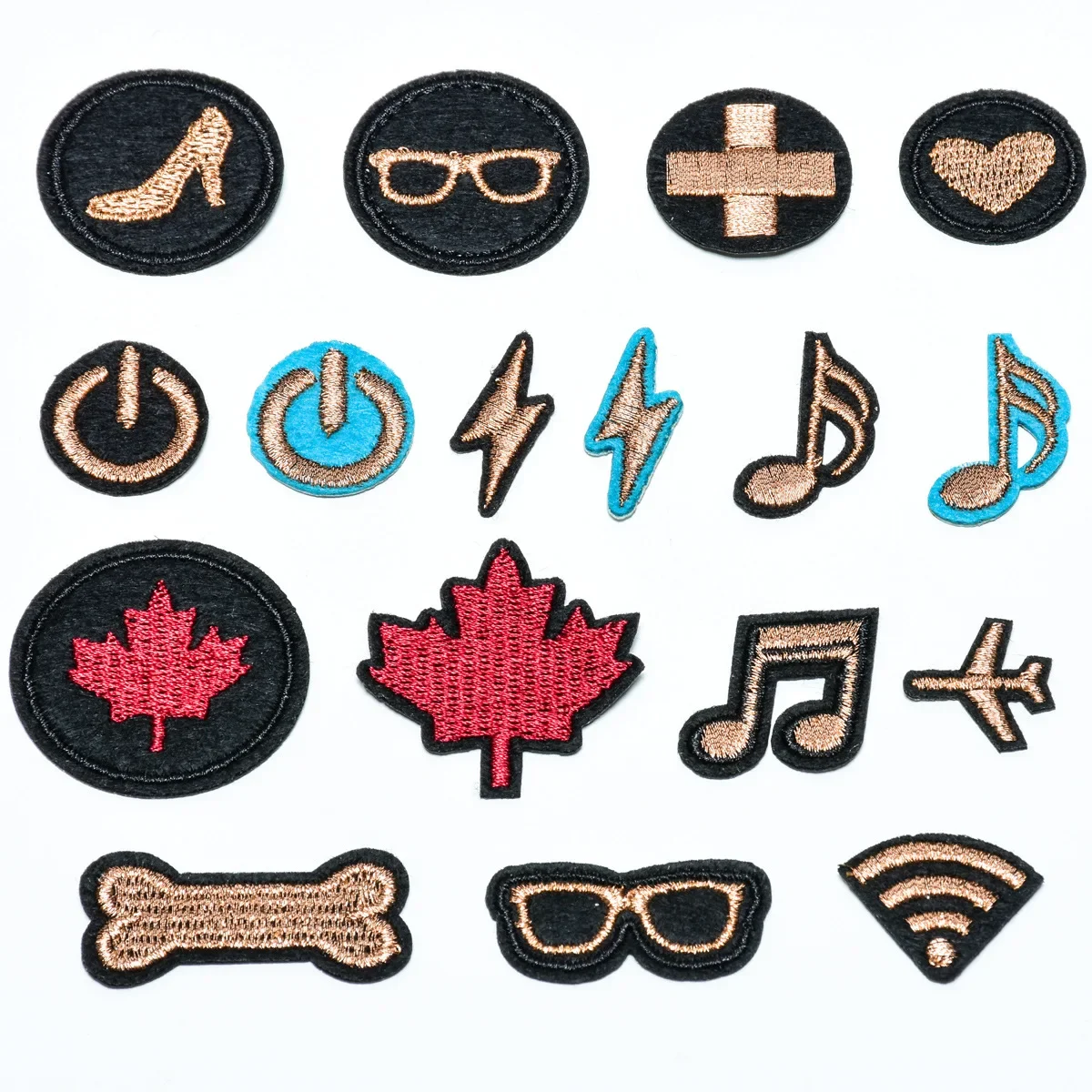 Mini Embroidery Patches Set Golden Cloth Stickers DIY Appliques for Sewing Clothes Home Textiles Iron Ons WIFI Badges Wholesale