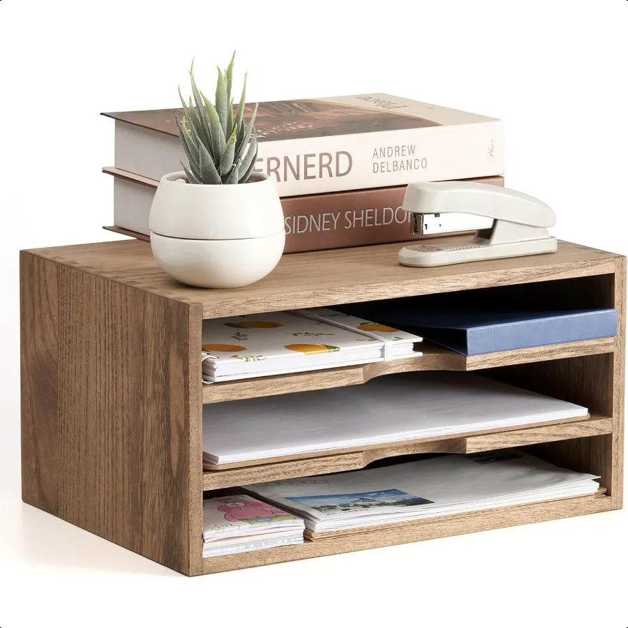 

KIRIGEN Wooden Desktop Organizer Paper Storage Letter Tray File Sorter Desk Rack Magazine File Dividers Holders for Home Office