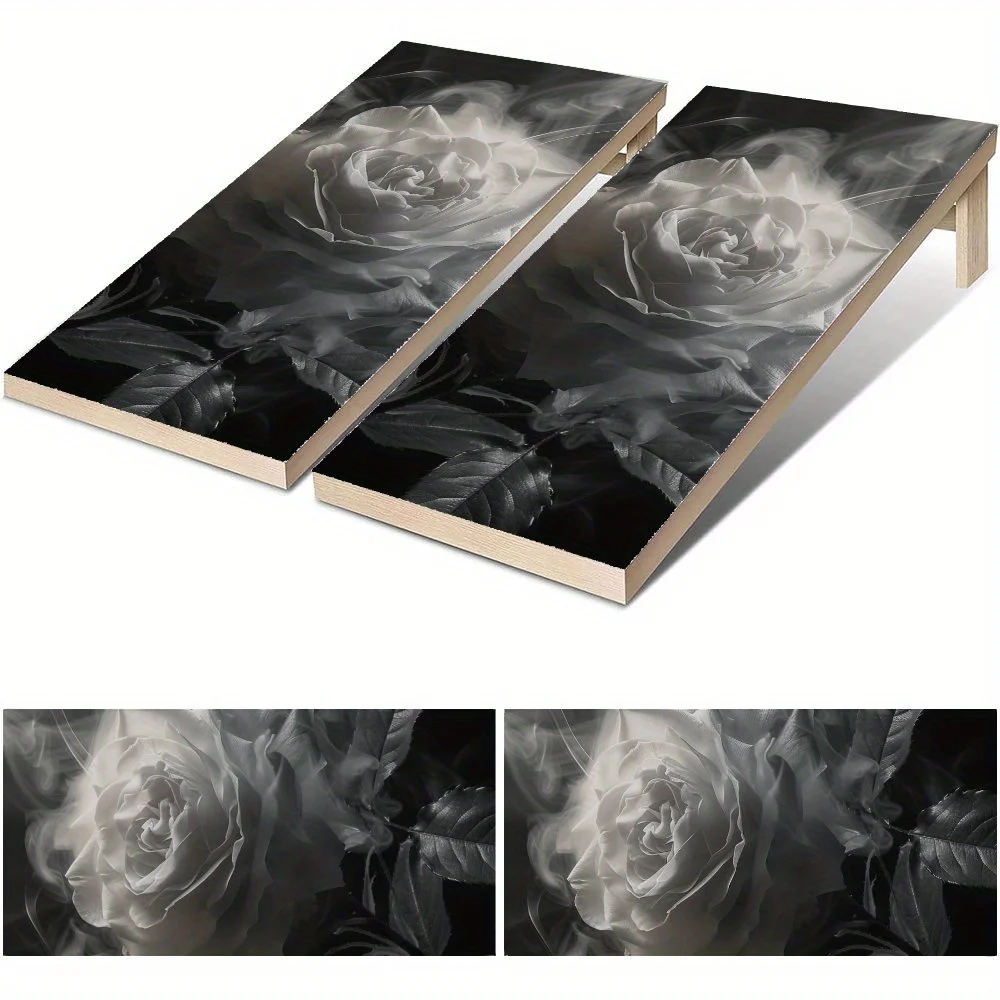 

Smoke Shadow Rose Waterproof Cornhole Board Vinyl Wraps, PVC Outdoor Game Board Design, Perfect for Sports & Leisure Activities,