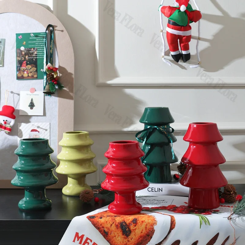 Christmas Tree Shaped Red Green Ceramic Vase Party Home Decoration Ornaments Advanced Atmosphere and Practical Christmas Gifts
