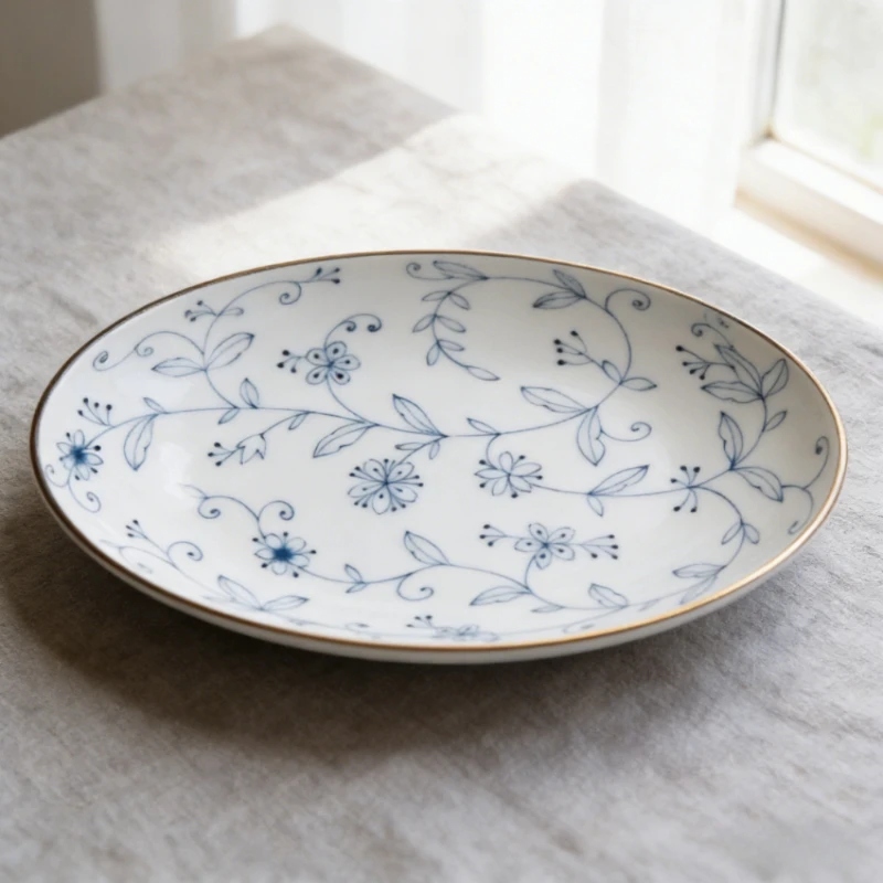 

Ceramic Line Arabesque Tableware Japanese Style Arabesque Pattern Bowls Plates Underglaze Lightweight Porcelain Table Daily Use