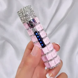 Exquisite Rhinestone Lighter Cylindrical Shape USB Rechargeable Lighter Dual Arc Ignition Smoking Lighter Special Gift For Women