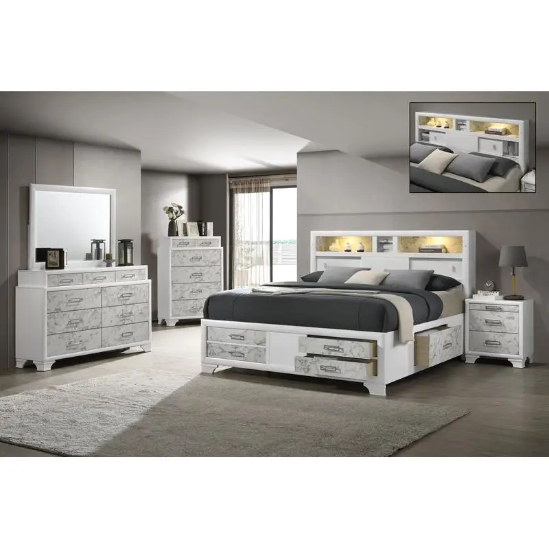 Modern Style 5PC Bedroom Set Made with Wood in White - CA Inventory