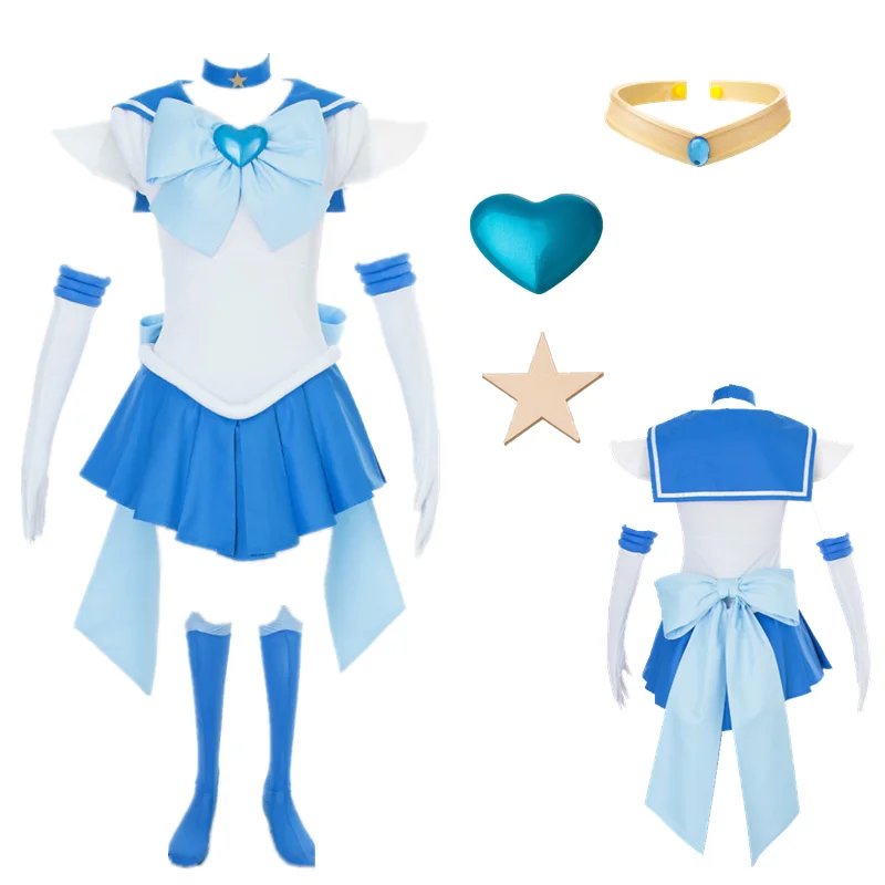 

Anime Cosplay Sailor Stars Blue Dress Sailor Mercury SuperS Suit Women's Dress Halloween Cosplay Costume