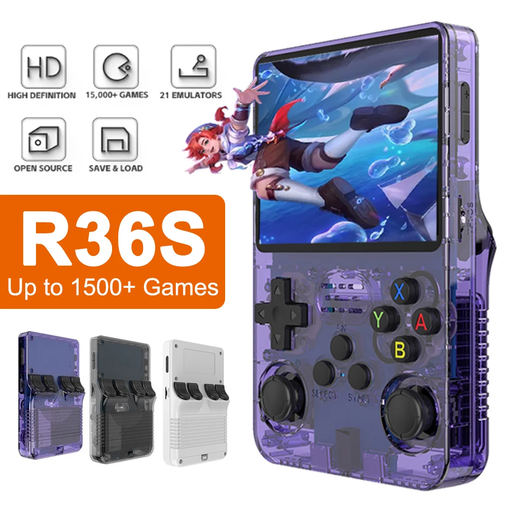 Open Source R36S Retro Handheld Video Game Console Linux System 3.5 Inch IPS Screen Portable Pocket Video Player 64GB Games