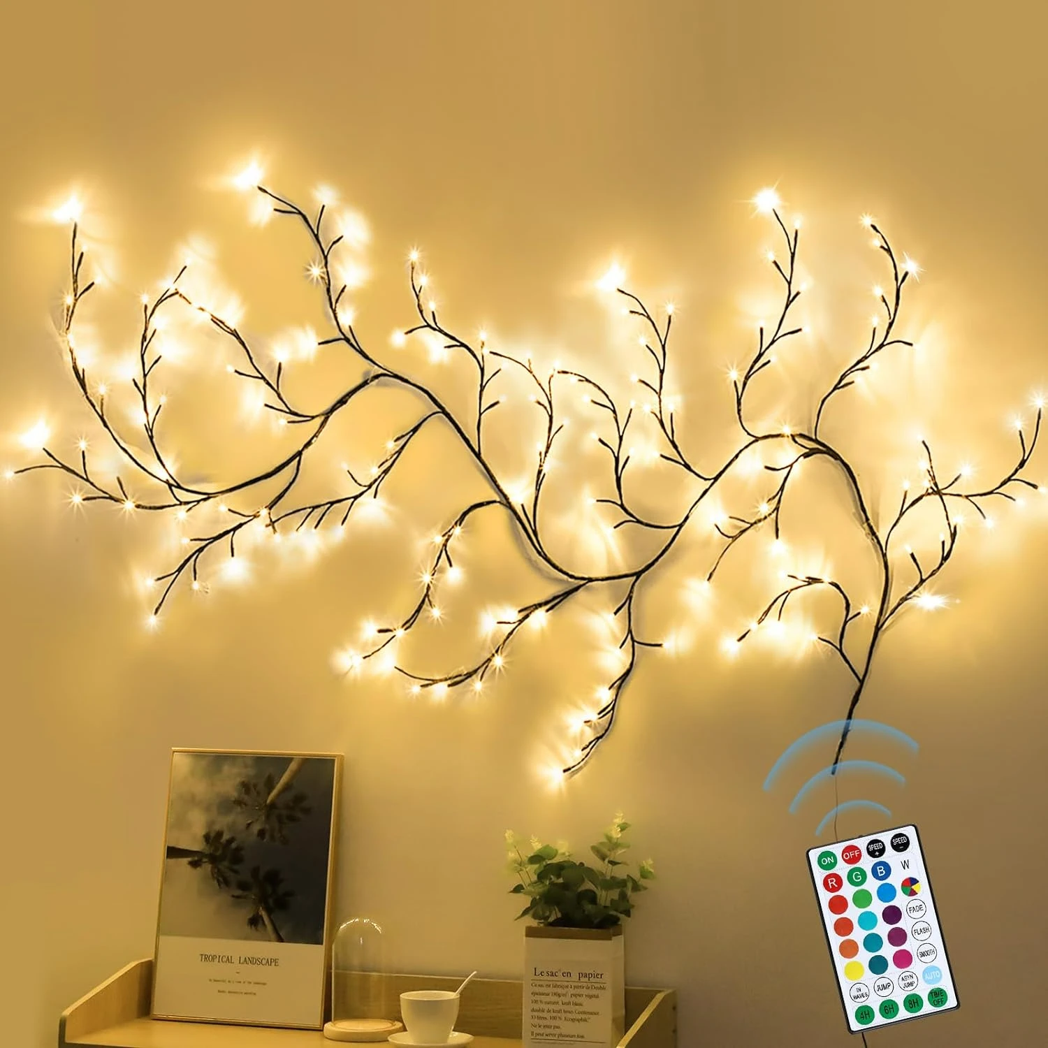 

Enchanting Multicolor Willow Vine Lights - Remote Controlled Tree Branches Adorned with 160 Stunning LEDs - Perfect Christmas Be