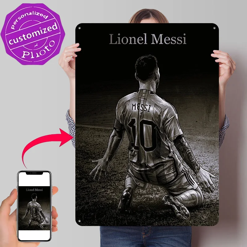 Lionel Messi Celebration 3D Texture Metal Poster Customized Wall Art Tin Sign Gift for Mancave Decoration Room Ornaments Bedroom
