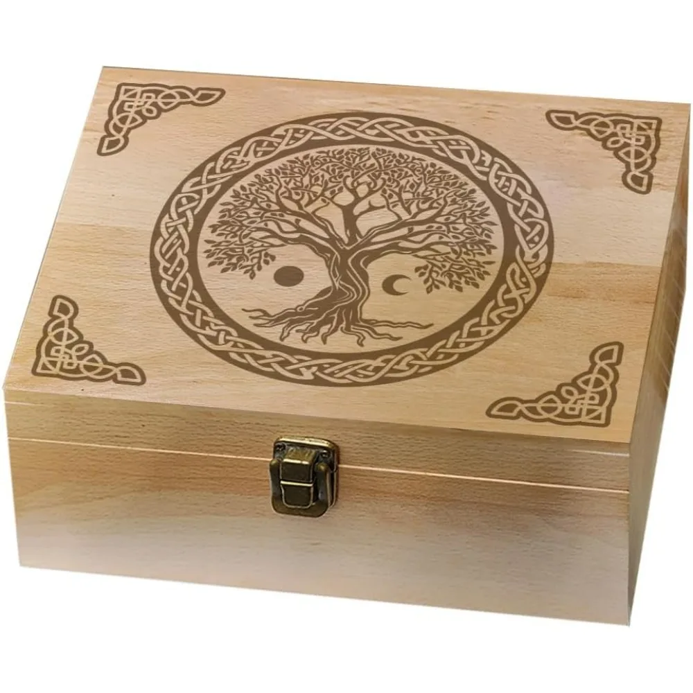 

Tree of Life Wooden Memory Keepsake Box With Metal Knot Hinged Lid and Lock - Decorative Storage for Photos Letters Souvenirs