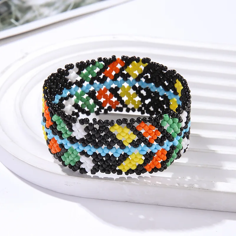 Meetvii Bohemia Wide Rice Bead Bracelets for Woman Ethnic Style Woven National Flag Color Wristband Dropshipping Jewelry