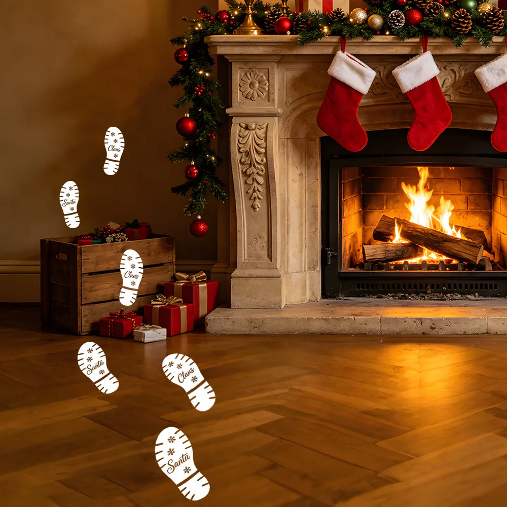 Self‑Adhesive Christmas Snowflake Footprint Wall Decal, Fun Holiday Decor Sticker for Bedroom Living Room Home Ornament