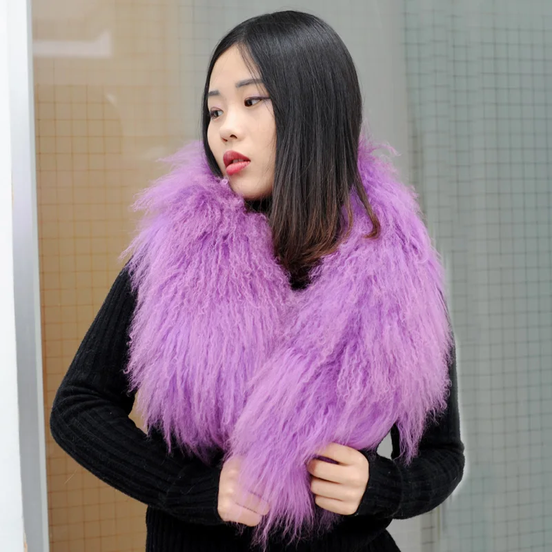 Hot Selling Women Genuine Tibetan Lamb Fur Collar Shawl Scarf