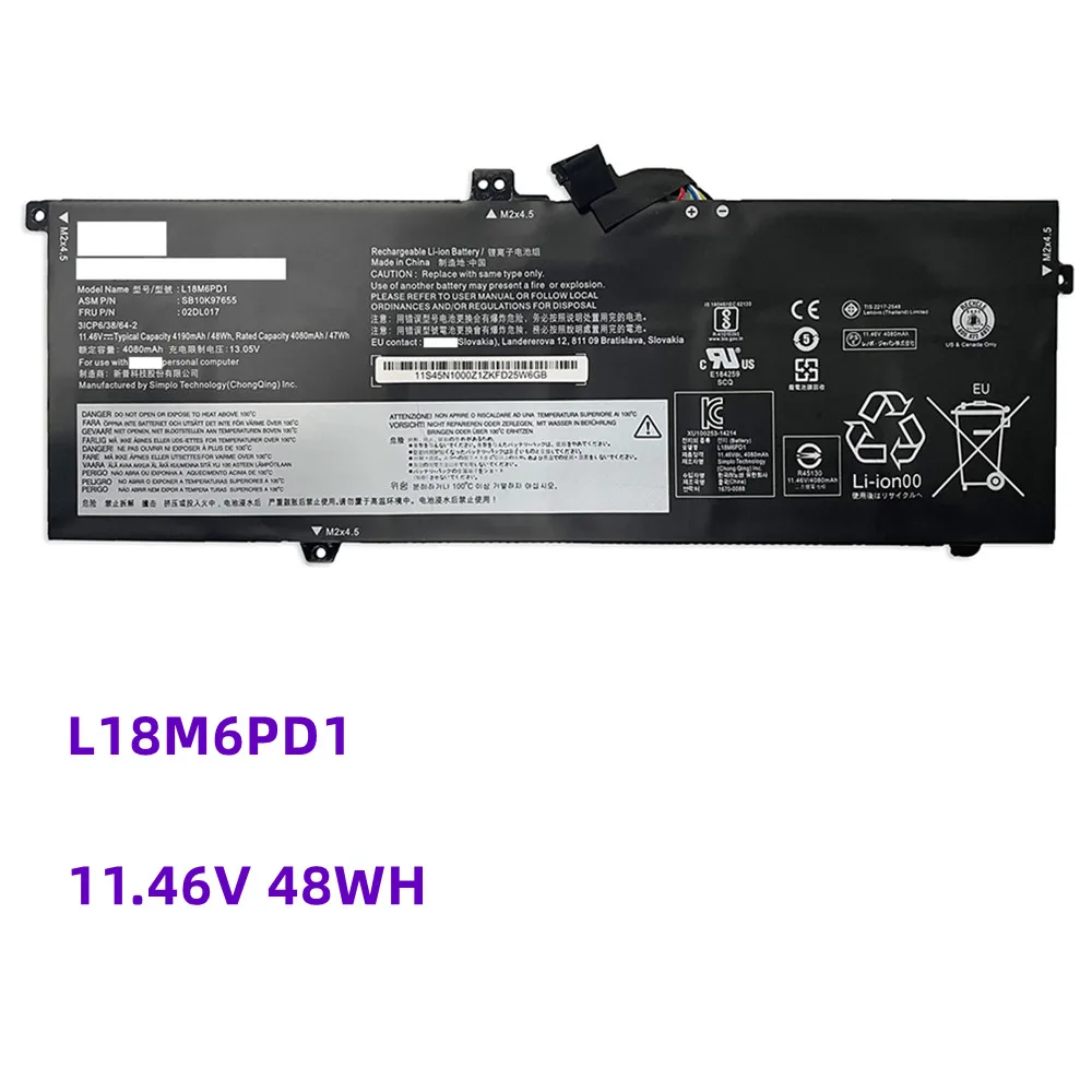 

L18M6PD1 L18C6PD1 L18L6PD1 SB10K97655 Battery For Lenovo Thinkpad X390 X395 TP00106A 20NL000HIU 20Q0000KRT L18M6PD2 11.46V 48WH