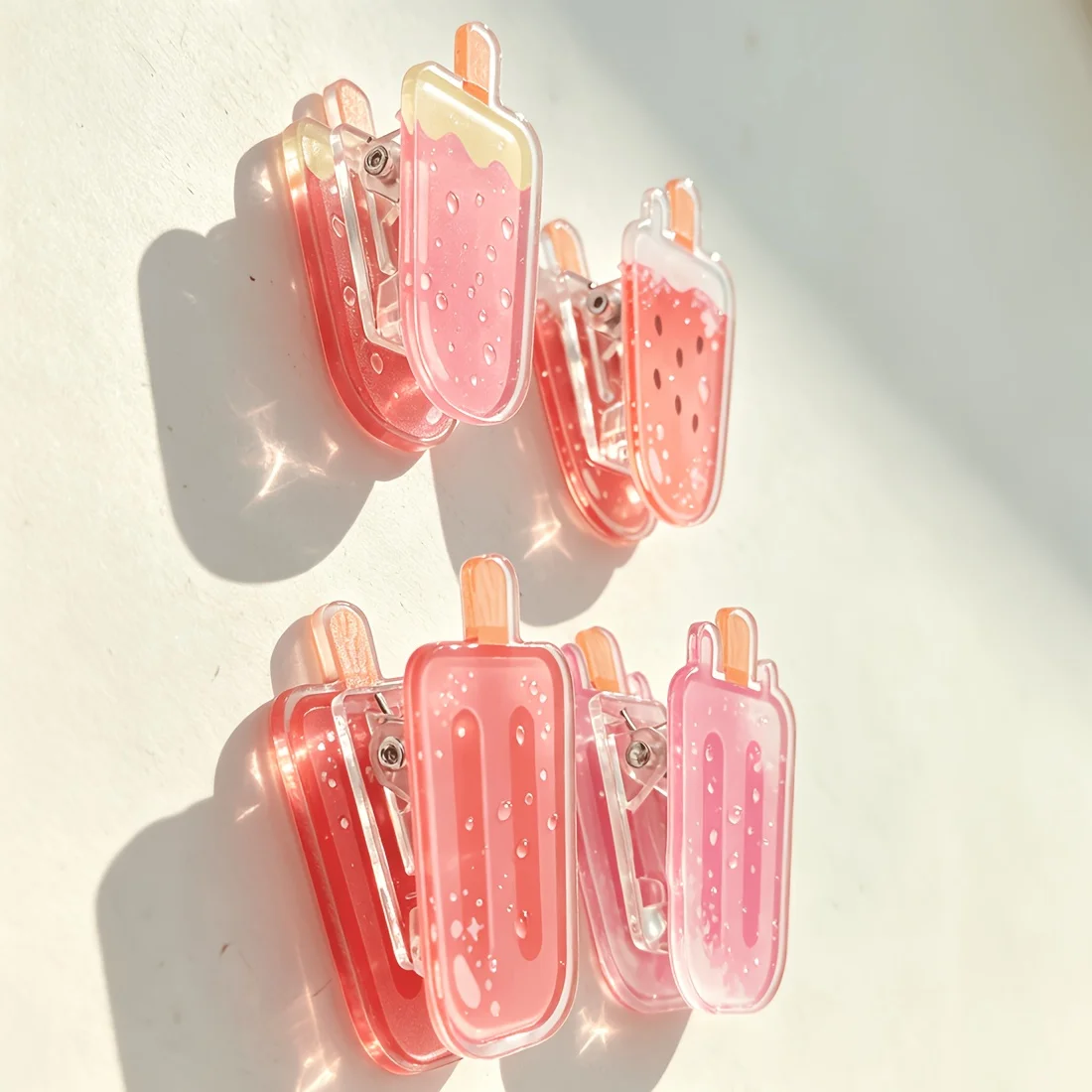 4pcs Ice Cream Watermelon Shaped Acrylic Clip, Cute Journal & Invoice Holder, Creative Multi-functional Document Organizer