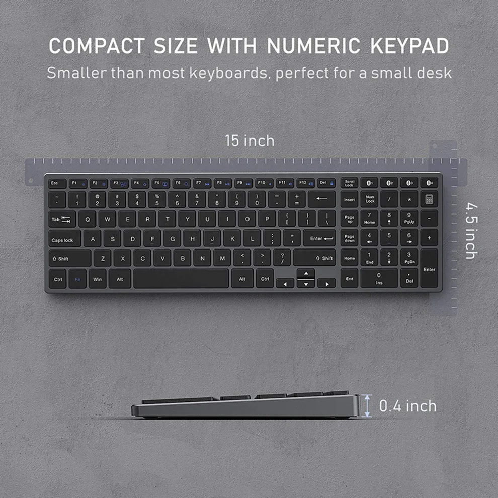 Imagem -05 - Alumínio Slim Teclado Bluetooth Design Recarregável tipo Silencioso para pc Tablet Computador Portátil Dispositivos