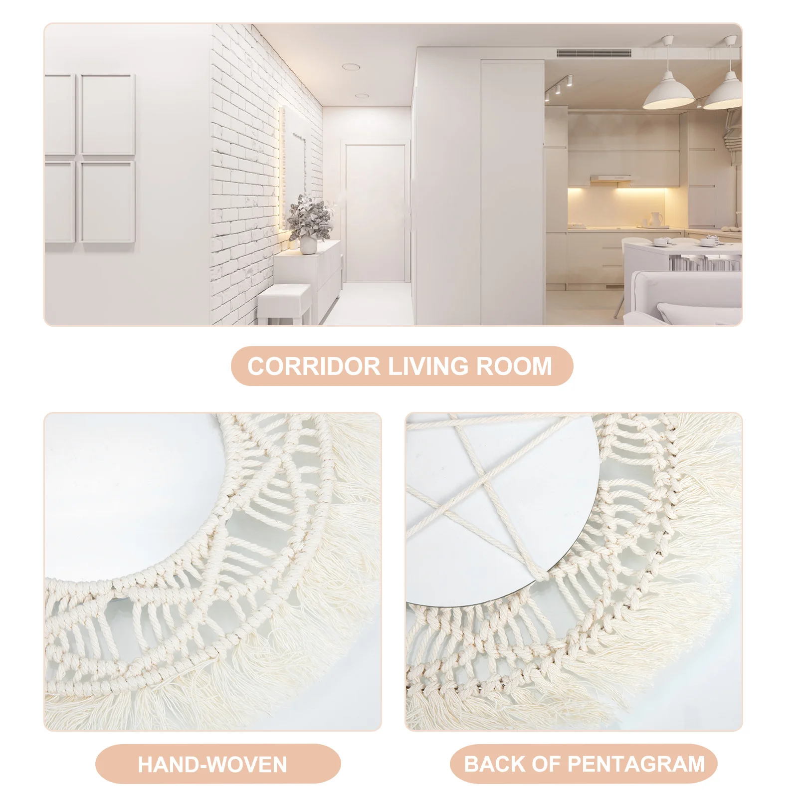 

Bohemian Handmade Woven Tapestry Wall Mirror Pendant Decorative Mirror for Dorm Bathroom Bedroom Dressing Room