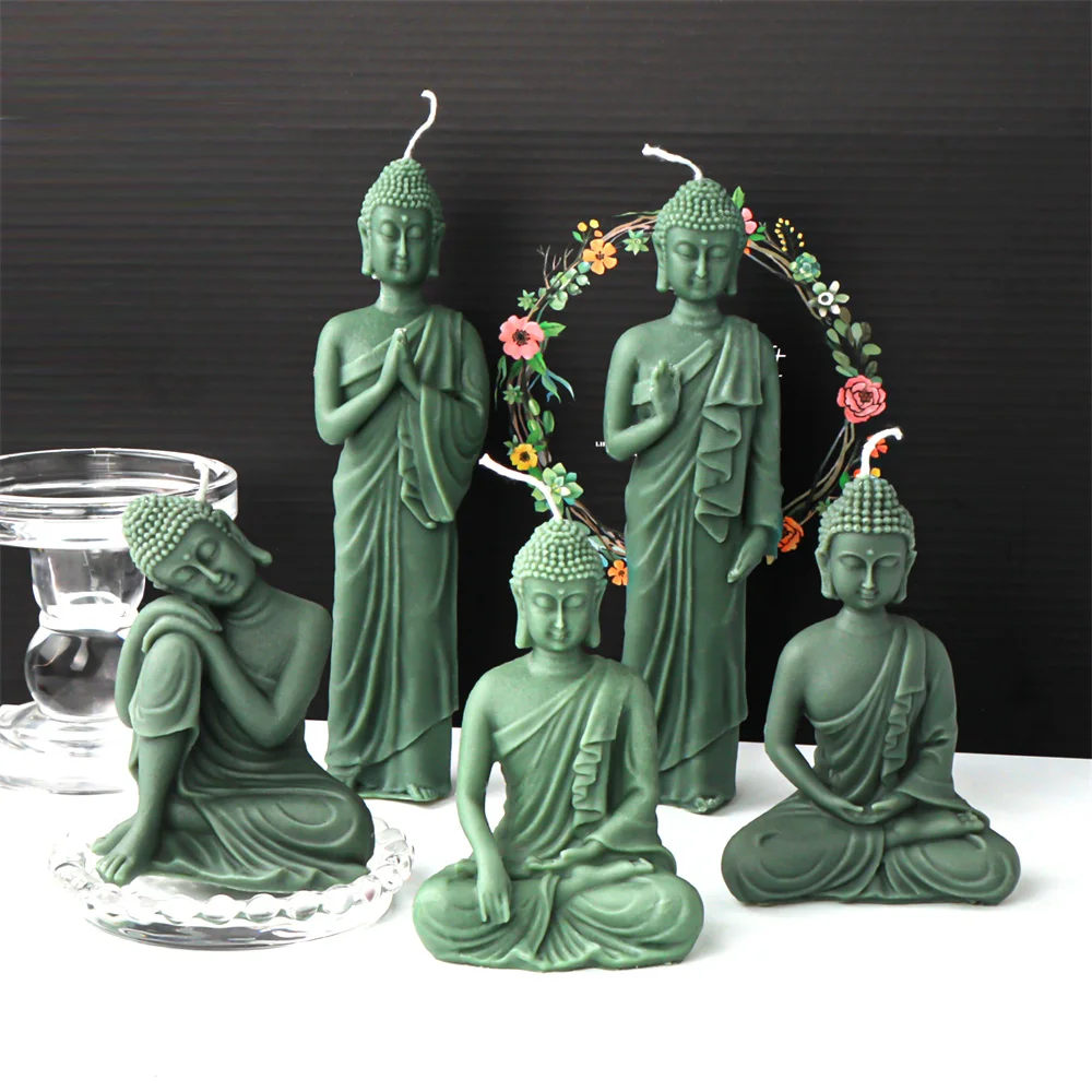 3D Buddhist Monk Candle Silicone Mold Kit Maitreya Godness Guanyin Resin Plaster Home Decor Praying Buddha Deities Soap Make