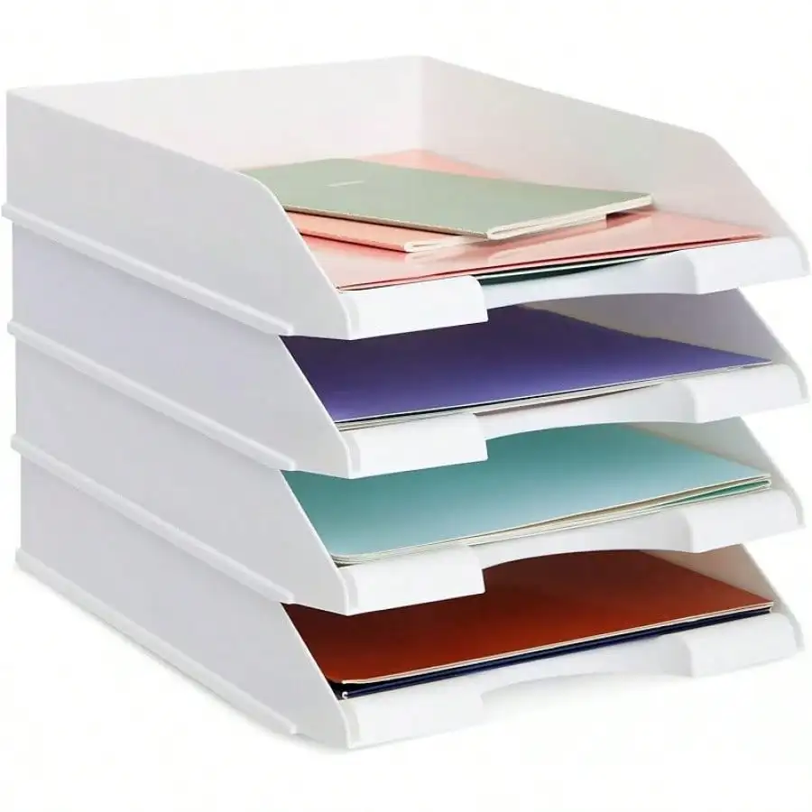 

Stockroom Plus Letter Tray - Stackable Desk Organizer Trays - Desktop File Organizer - Mail & Document Storage - Pack Of 4, Black, 10 X 13.5 X 2.5 In