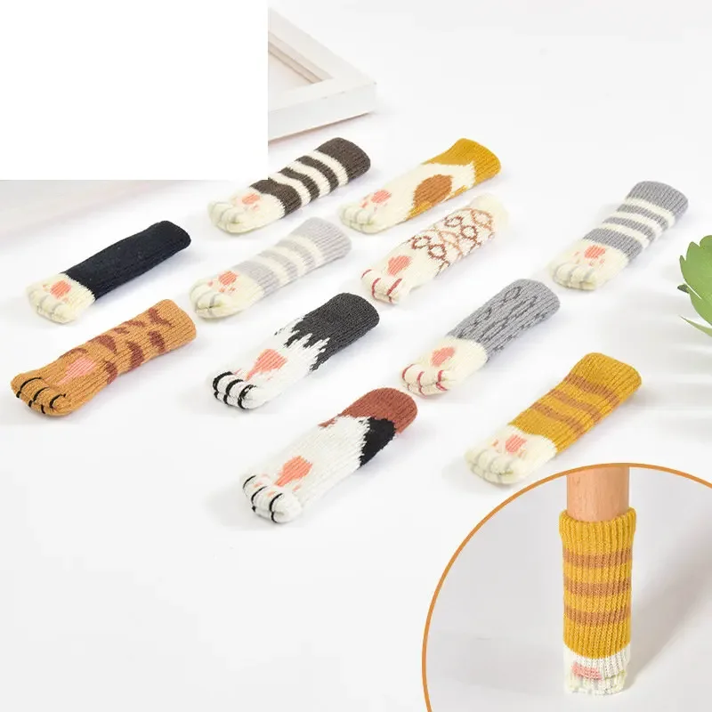 

4Pcs/lot Chair Foot Cover Protective Cat Claw Knitted Socks Wear-resistant Non-slip Furniture Table Leg Pad Floor Protection Mat