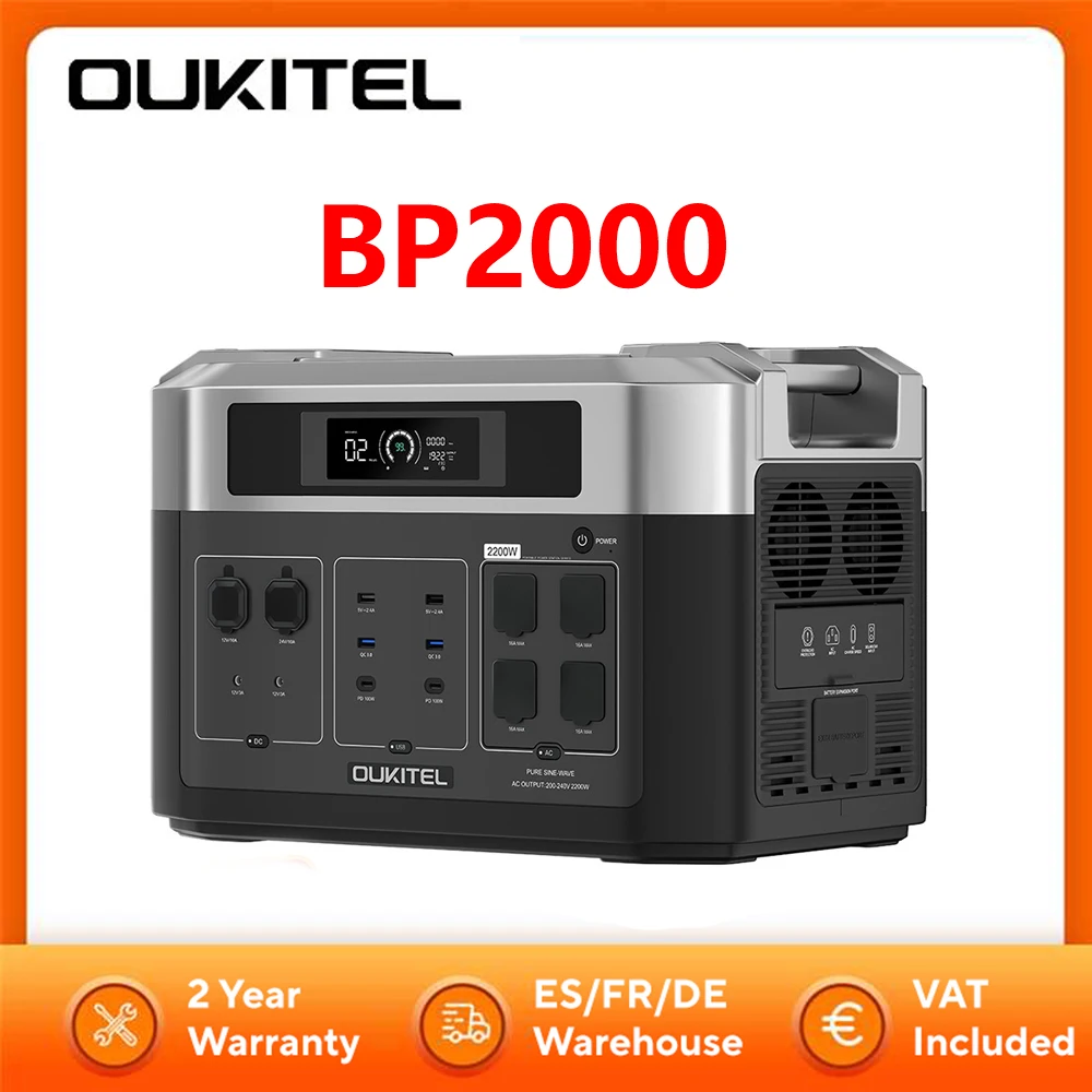 OUKITEL BP2000 2048Wh/640000mAh محطة طاقة محمولة 51.2V LiFePO4 بطارية مولد الطاقة الشمسية 2200W AC الناتج 2000W UPS