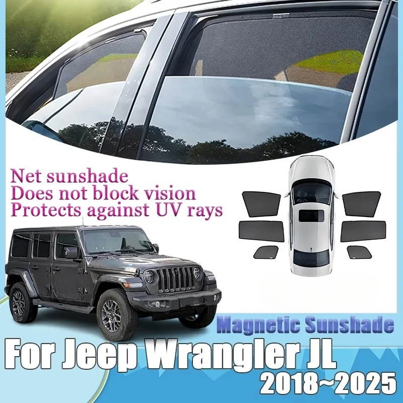 

For Jeep Wrangler JL 4-door Rubicon 2018-2025 Magnetic Car Mesh Sunshade Window Sun Visor Privacy Curtain Cover Auto Accessories