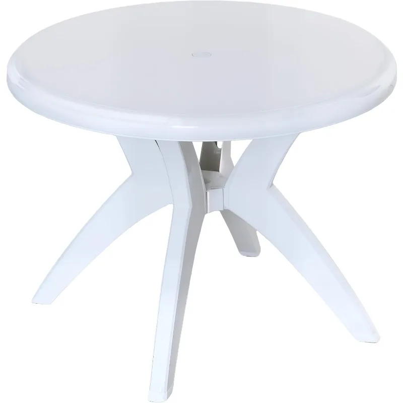 

36.25" Dia Round Plastic Patio Table with Umbrella Hole, Outdoor Bistro Dining Table, for Bar, Garden, Backyard, Poolsi