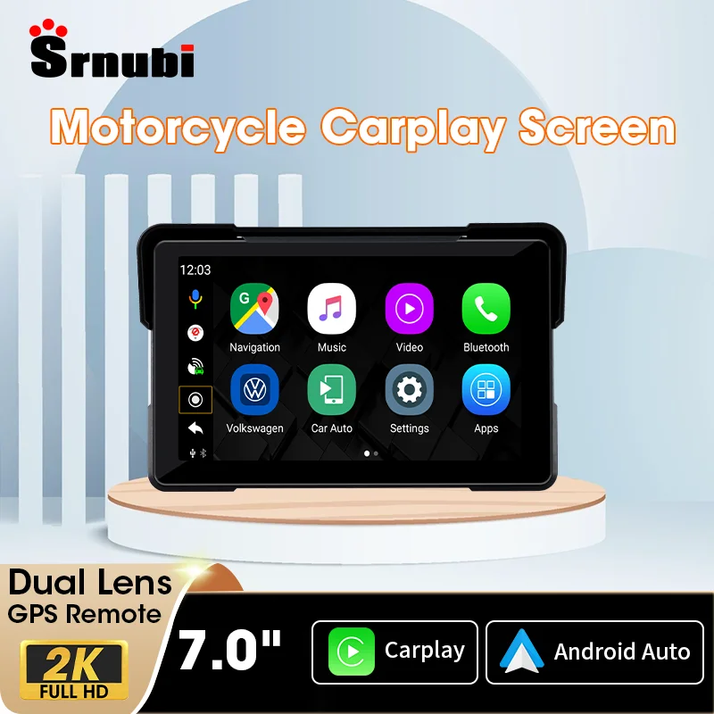 Srnubi-دراجات نارية محمولة سيارة لاسلكية ، مشغل ذكي أندرويد أتوماتيكي 2K ، نظام تحديد المواقع والملاحة ، TPMS ، WIFI ، IP67 ، DVR ، نفسجي"