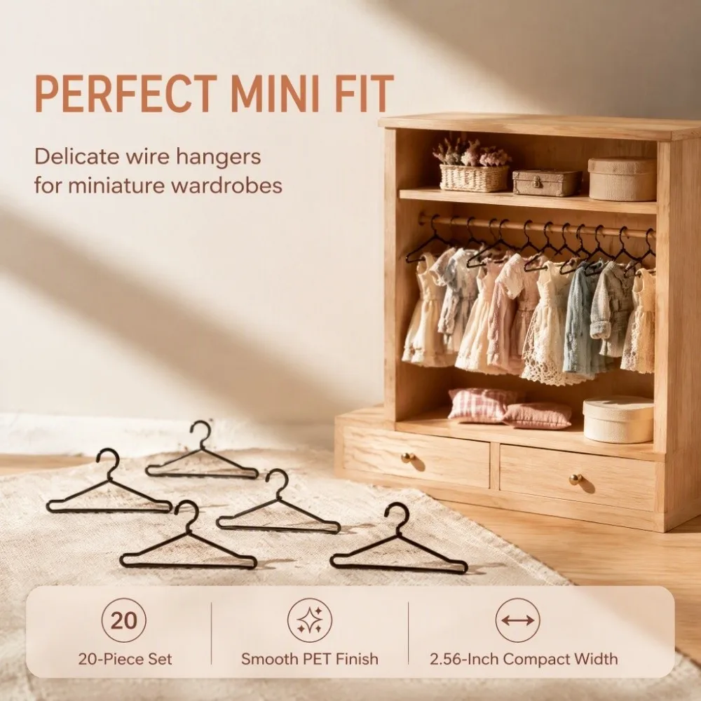 20pcs 65mm Size Doll Clothes Hangers Small Size Wire Material Miniature Wire Hangers Iron PET Wire Small Garment Hangers - view 6