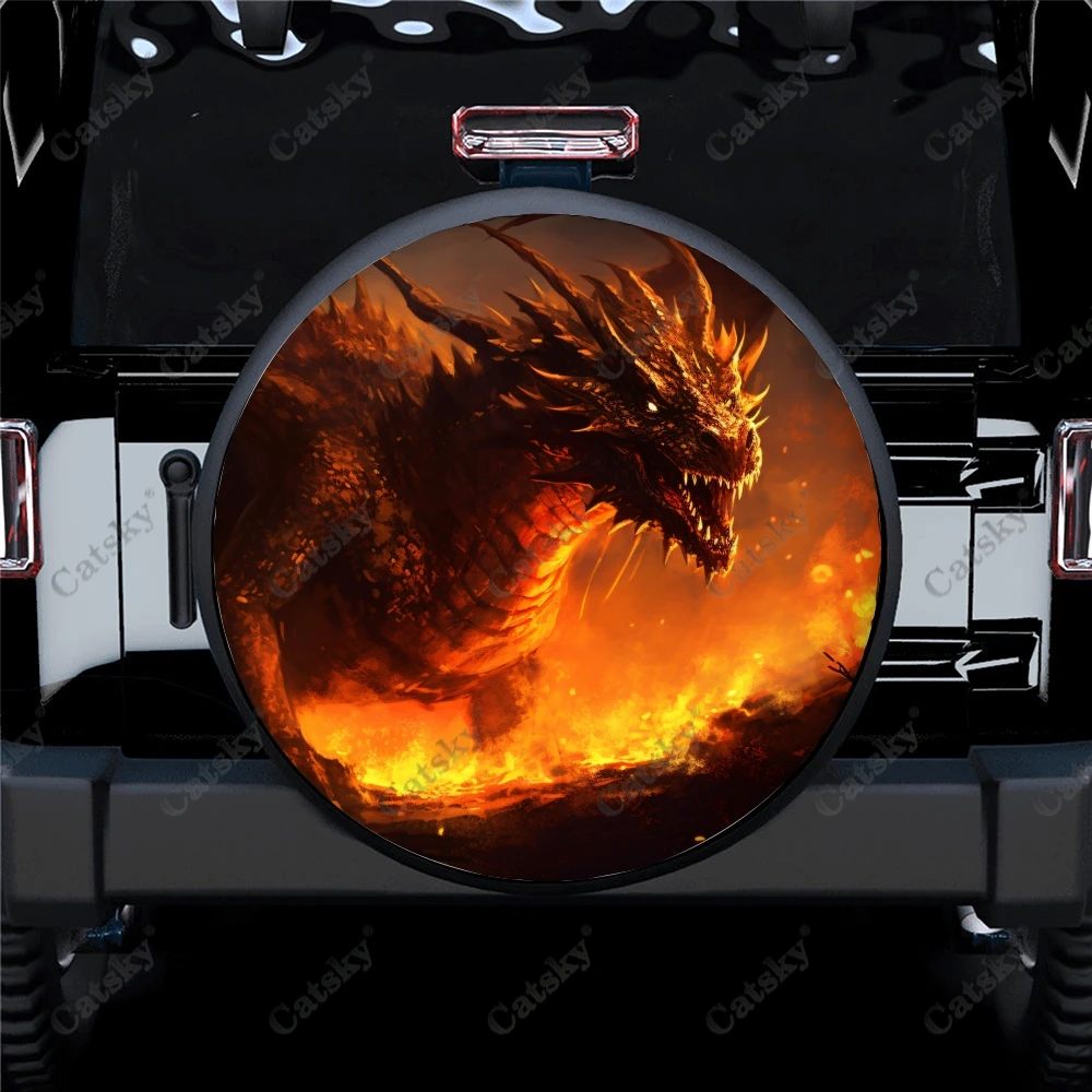 

Black And Golden Fire Dragon Polyester Universal Spare Wheel Tire Cover Wheel Covers for Trailer RV SUV Truck Camper