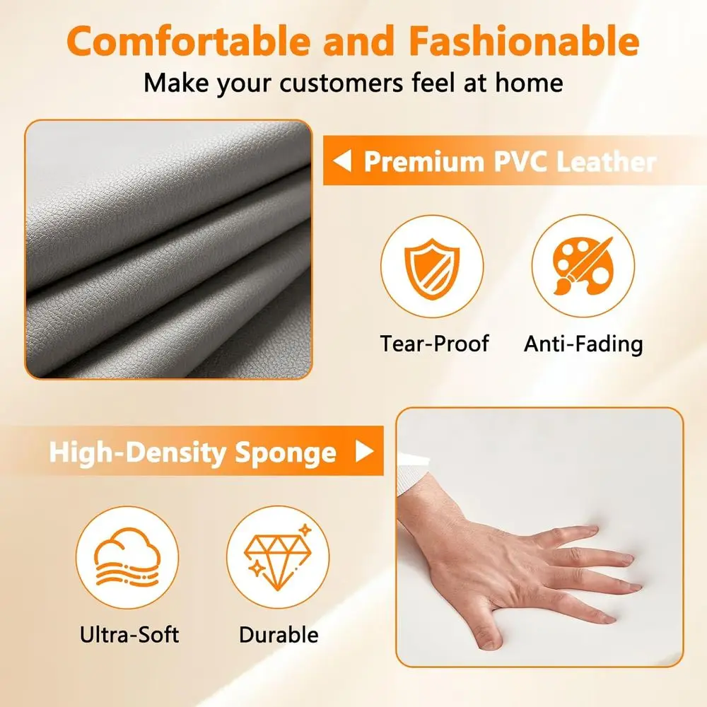 Par de sillas de sala de espera estacionarias de cuero gris con brazos acolchados para personas mayores y invitados, ideales para áreas de recepción de oficina