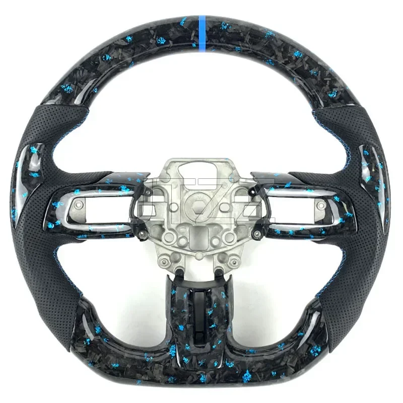 

Custom Racing Style Sports-Design Carbon Fiber Forged Leather Steering Wheel Perforated and Fit for Mustang 2015-2020