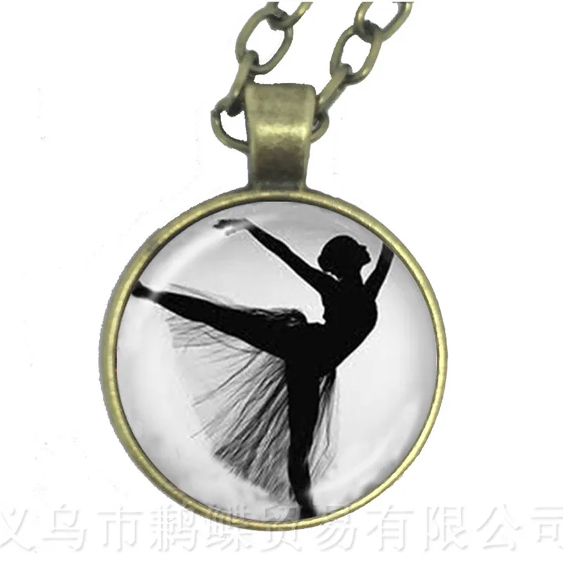 Ballerina Silhouette Glass Dome Necklace Dancing Ballerina Charm Pendant Sweater chain For Friedns Wonderful Gift