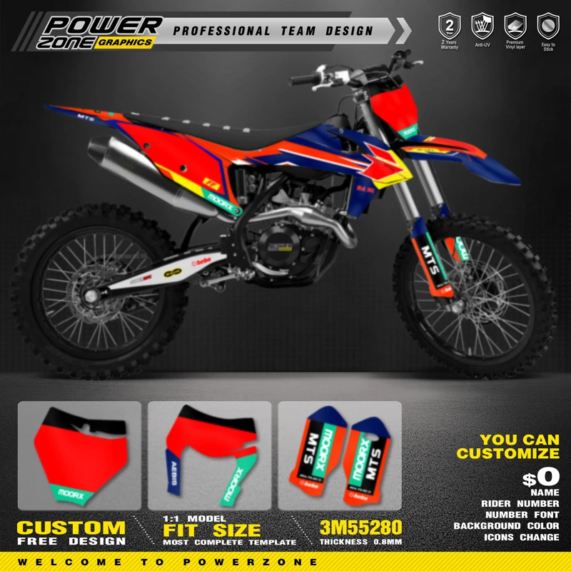 

PowerZone Custom Team Graphics Backgrounds Decals Stickers Kit For KTM SX SXF MX 2019-2022 EXC XCW Enduro 20-23 125 to 500cc 174