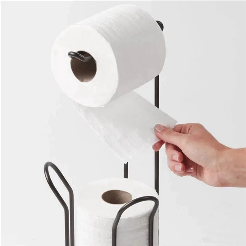 

A64K 3X Floor Standing Paper Roll Towel Holder Stand Organizer Toilet Paper Rack Bathroom Vertical Storage Bask