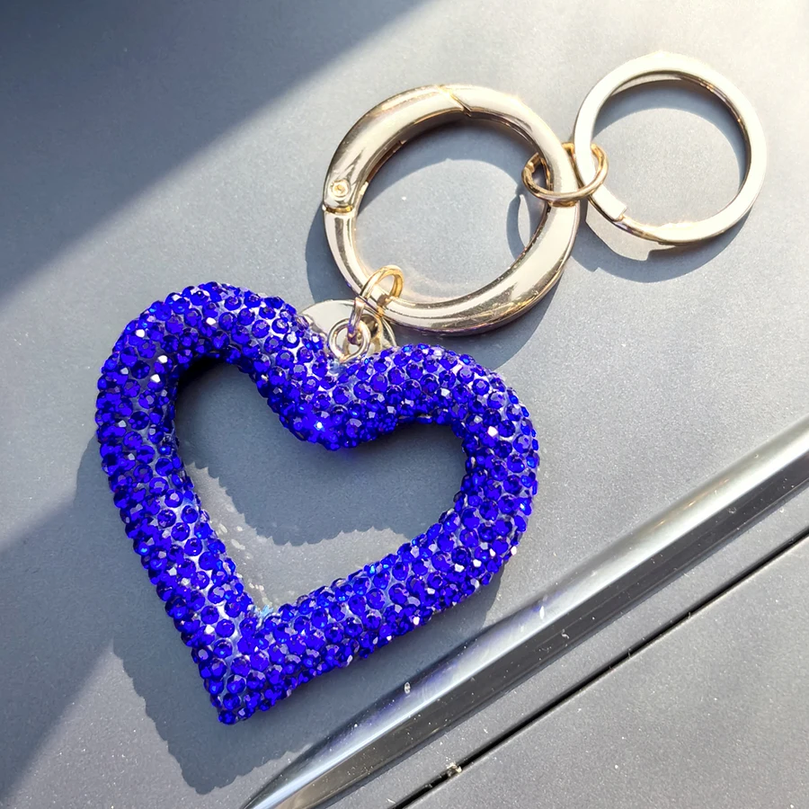 Creative Original Keychain Artificial Inlaid Artificial Crystal Peach Heart Keychain Alloy Ring