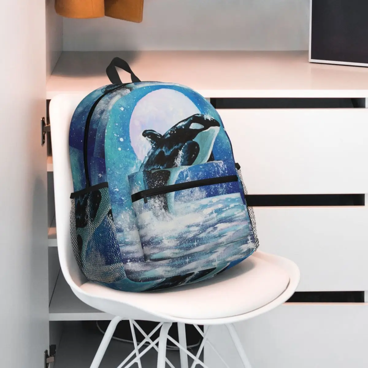Ocean Waves Orca Killer Whale Jumping Of Water Backpack Daypack Children BookBag School Bag Shoulder Bags for Men Women